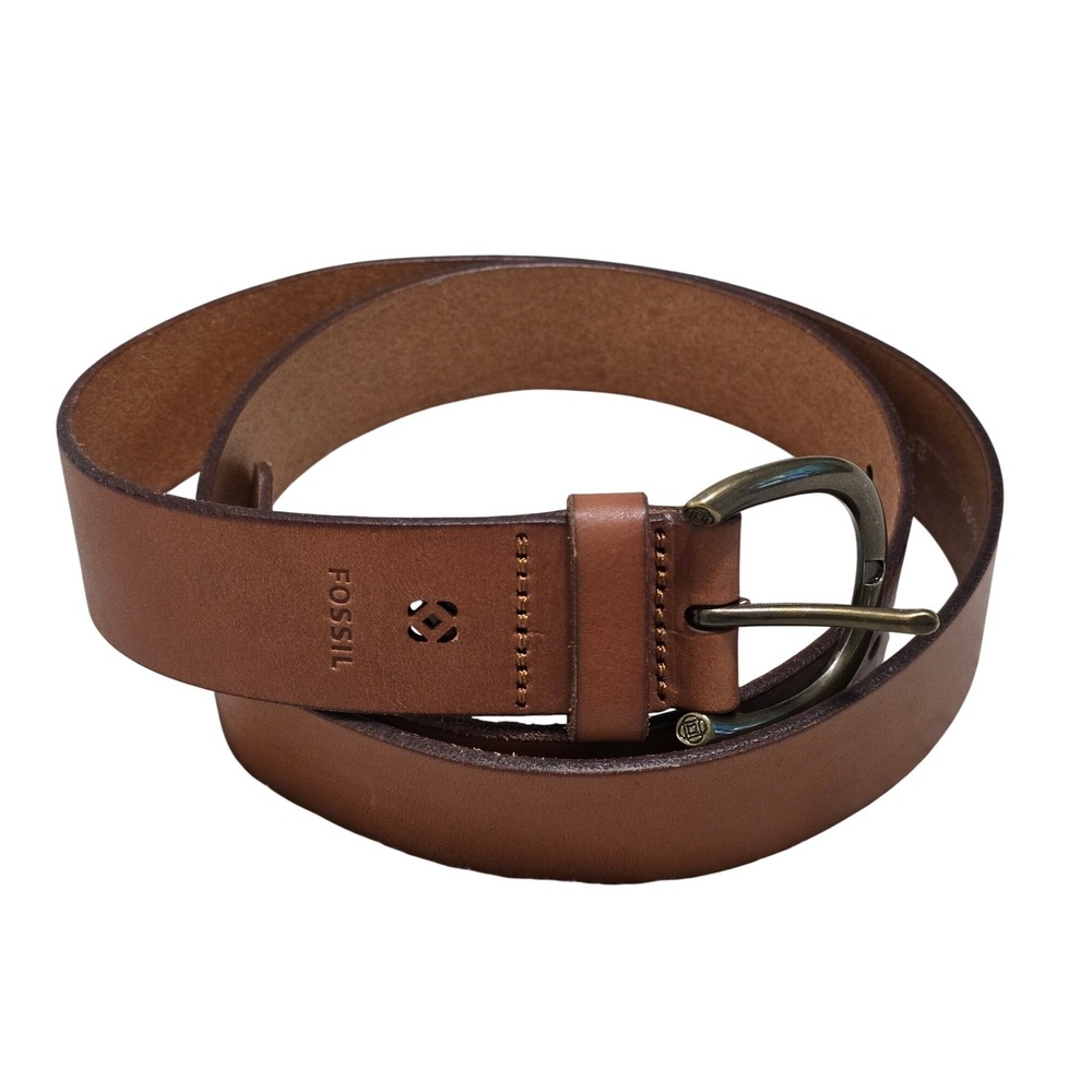 Fossil Mens Brown‎ Leather Belt Brass Buckle Large BT4113 231